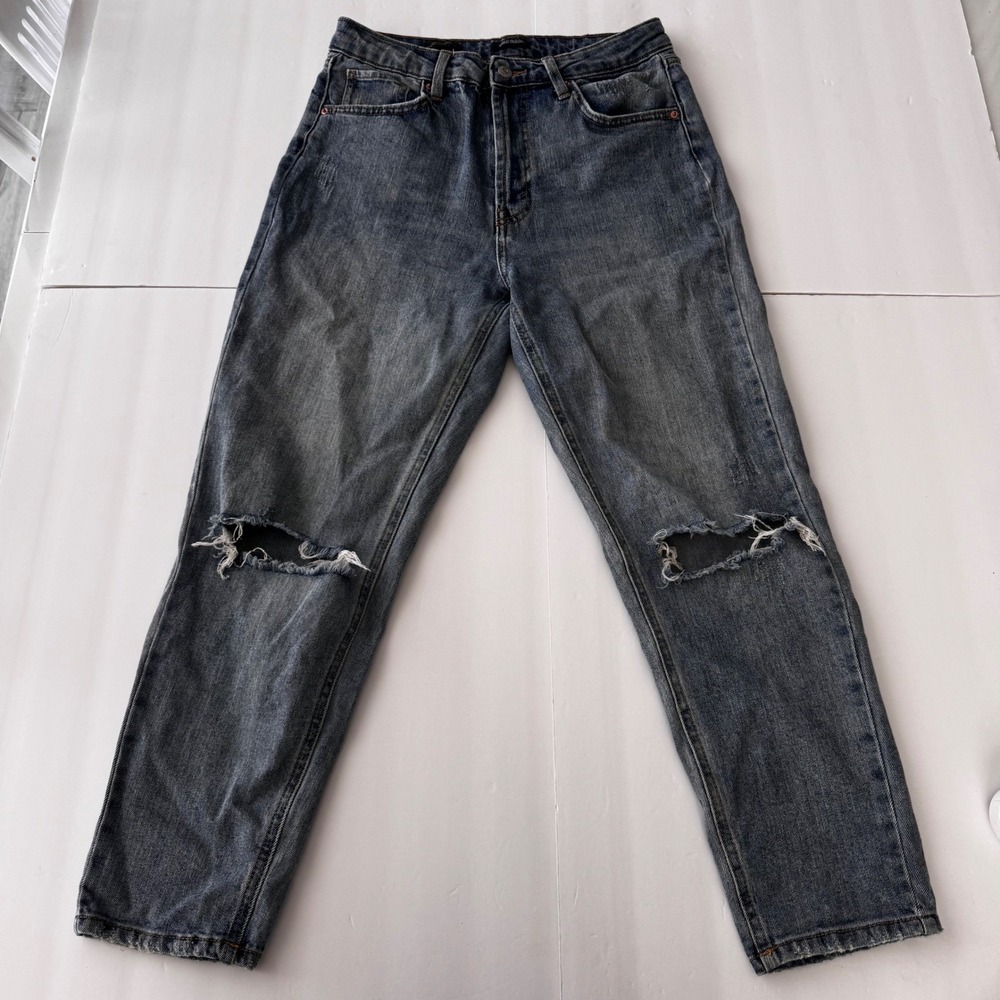 Wild Fable Highest Rise Mom Jeans Blue Distressed Tapered Leg Womens 10